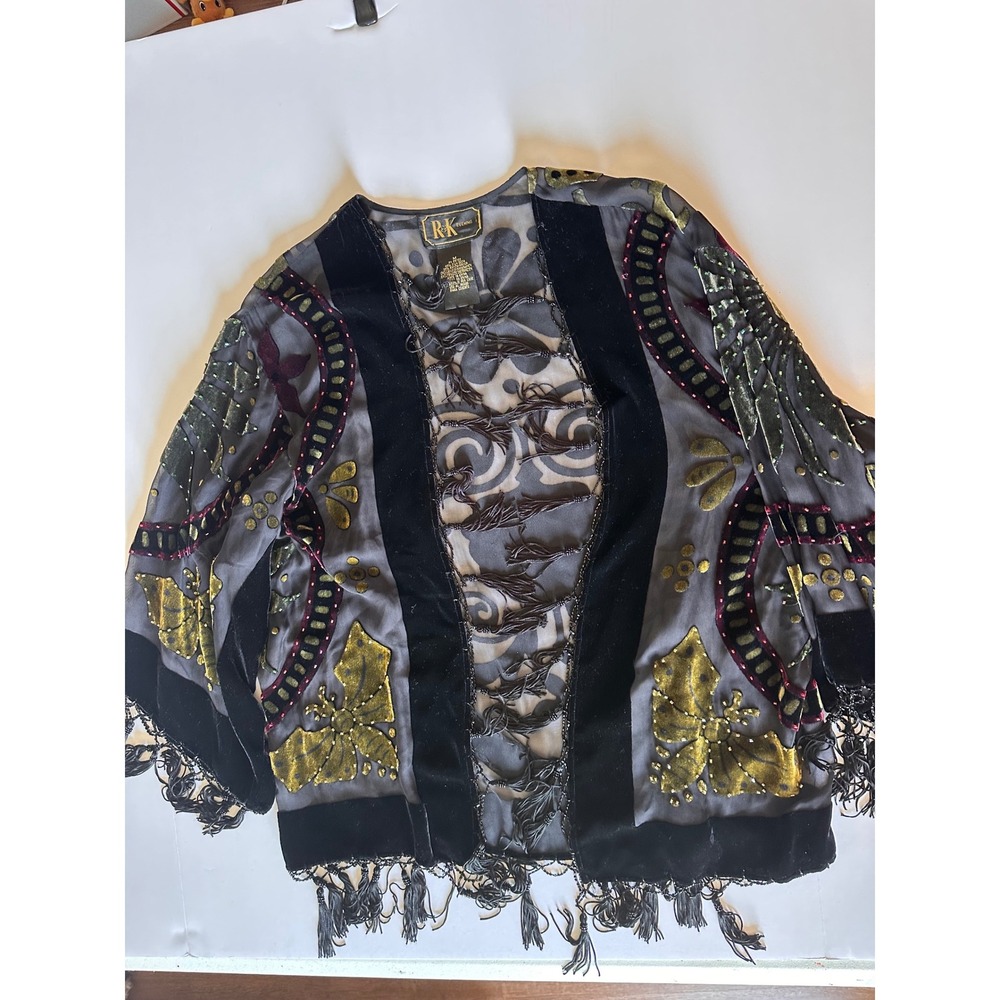 R & K Evening Embellished Velvet Trim Party Top - Size‎ M